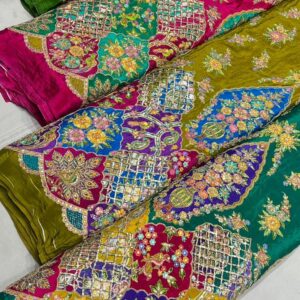 Pure Crepe Positipn Print With Heavy Cutwork With Sequin & Zari Koding Embroidery